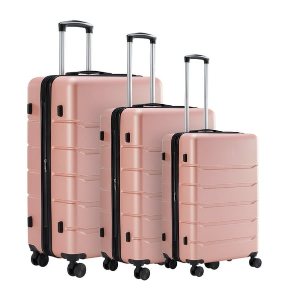 JIOABL 3-Piece Luggage Sets, Hard Shell ABS Suitcases with Double Spinner Wheels, Lightweight Expandable Rolling Travel Suit Case with TSA Lock, Pink