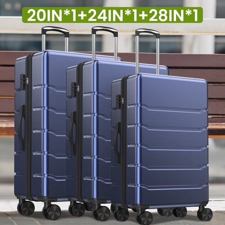 JIOABL 3 Pieces Carry On Luggage Expandable Hardside Suitcases with Rolling Spinner Wheels & TSA Lock, Blue