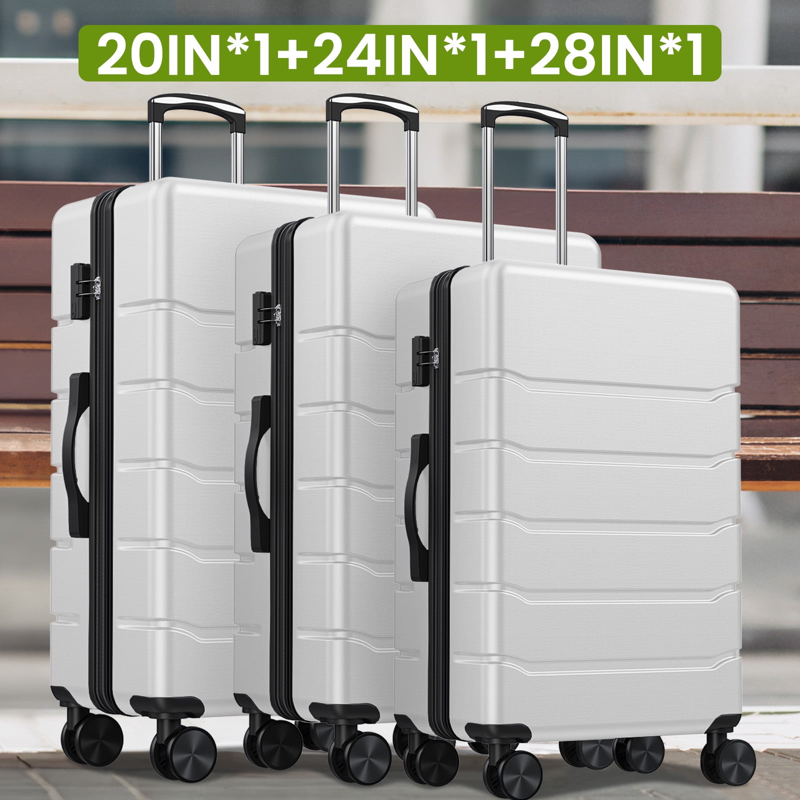 JIOABL 3 Pieces Carry On Luggage Expandable Hardside Suitcases with Rolling Spinner Wheels & TSA Lock, White
