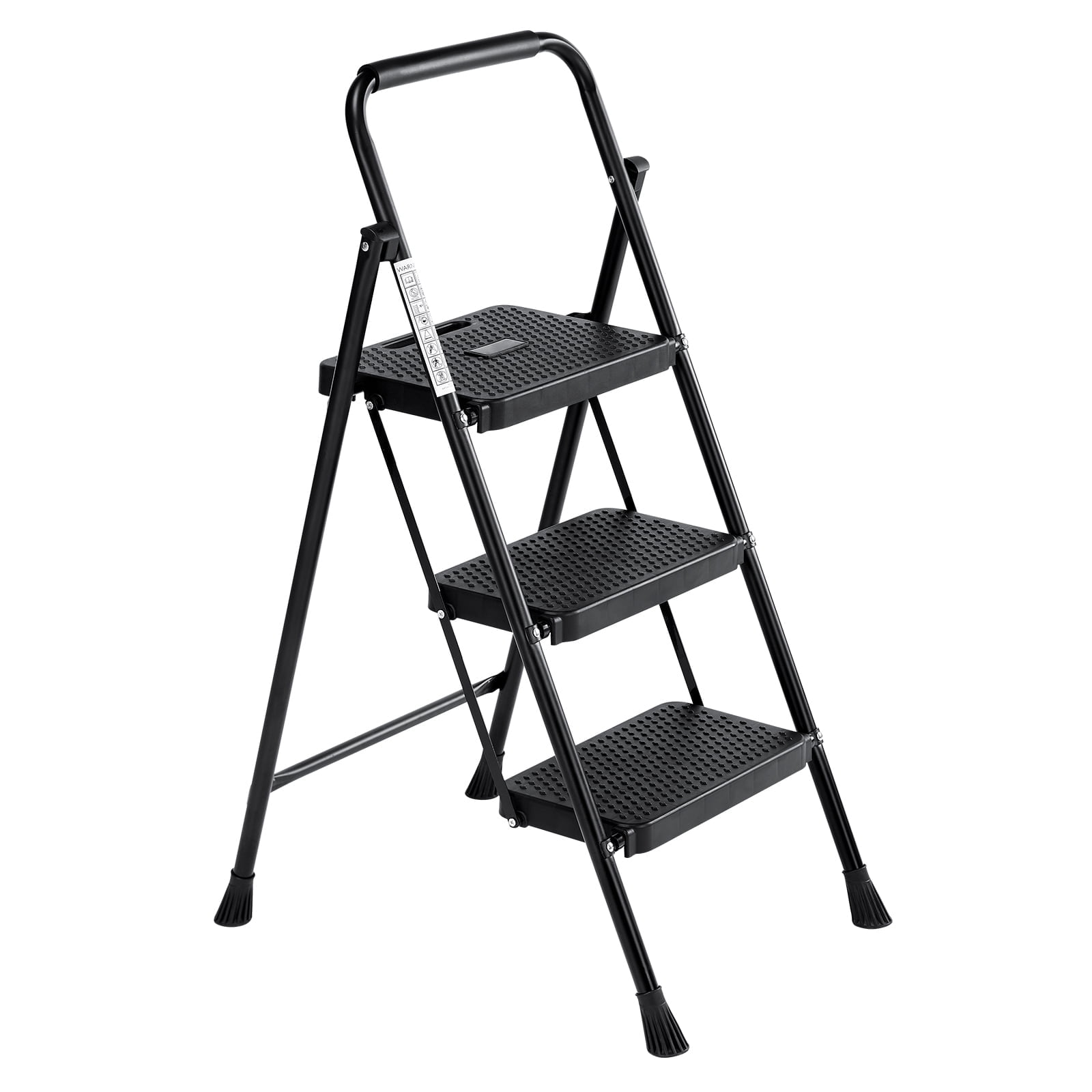 JIOABL 3 step ladder with Non-Slip Pedals and Comfortable Handrails - Portable Steel Ladder with 800 lbs Capacity - Ideal for Kitchen, Garage, and Outdoor Use -Black