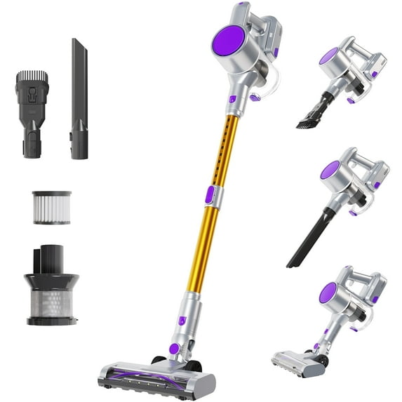 SUMELL 3-in-1 Cordless Stick Vacuum Cleaner, Lightweight with LED Headlight, 10KPa Suction for Carpet, Hard Floor and Pet Hair, Purple Yellow