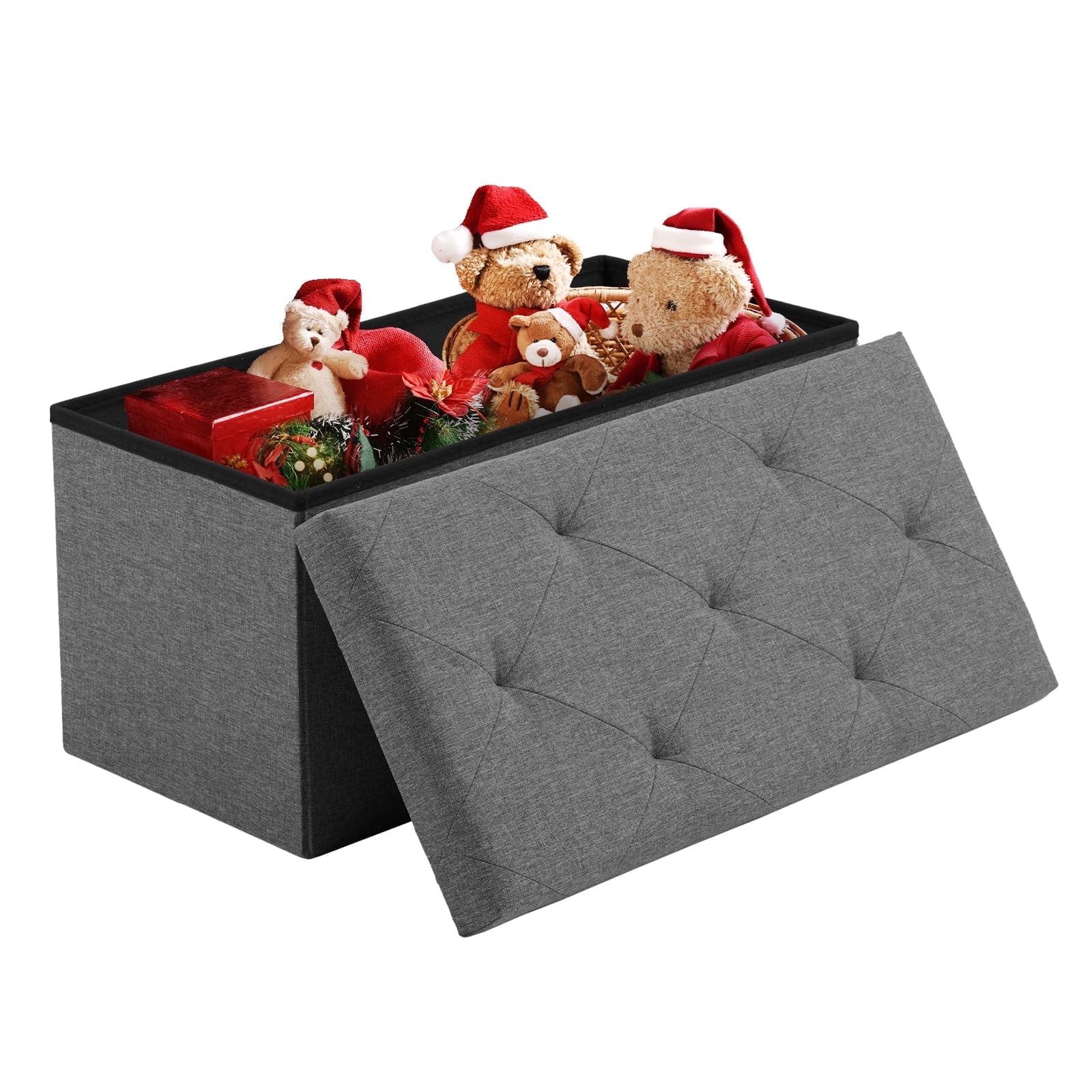 JOINSUN 30" Folding Storage Ottoman Bench, Linen material, Foot Rest Stool Storage Chest, Grey