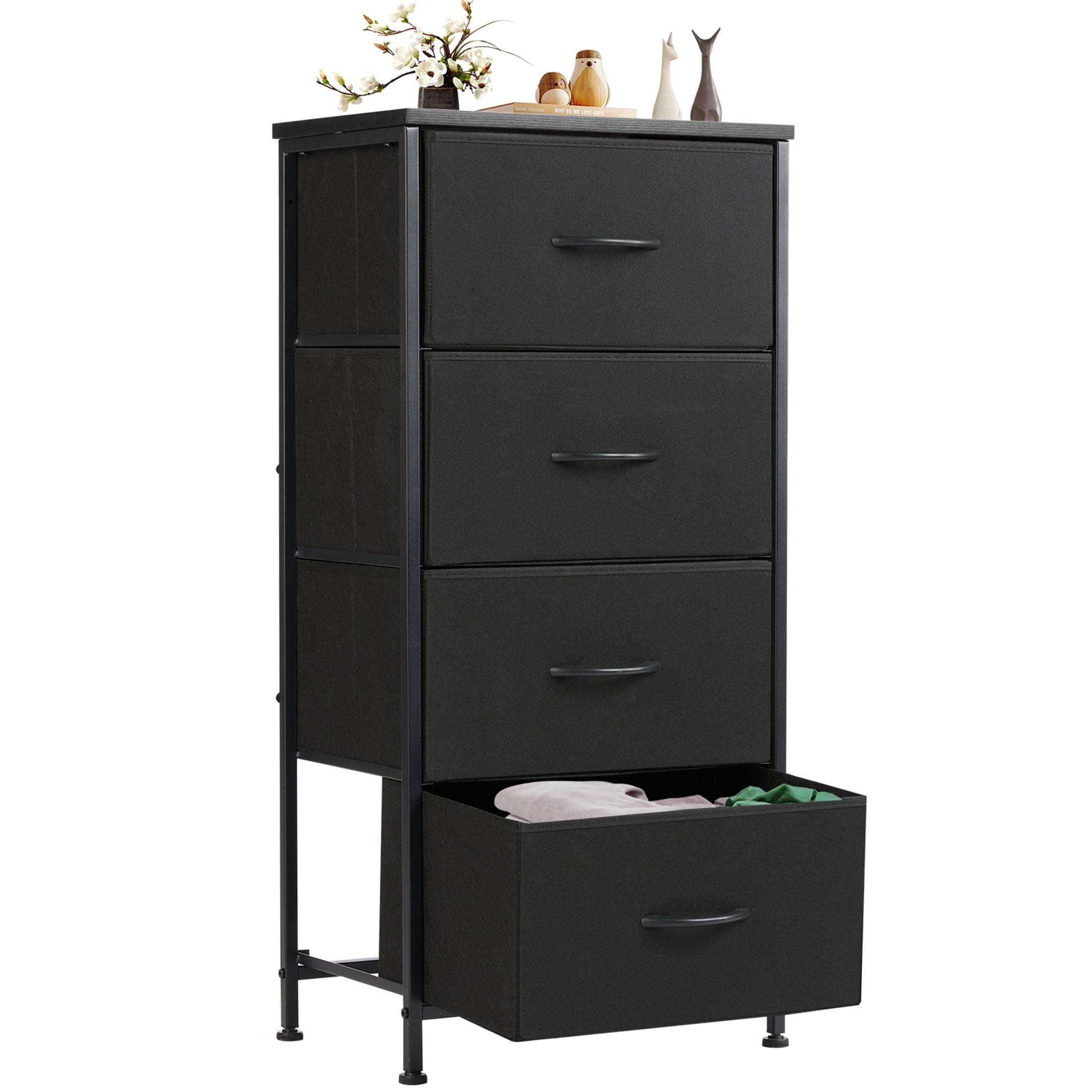 JOINSUN 4 Drawers Dresser, Storage Organizer Units for Clothing, Closet, Fabric Bins, Wood Top, Steel Frame, Lightweight, Black