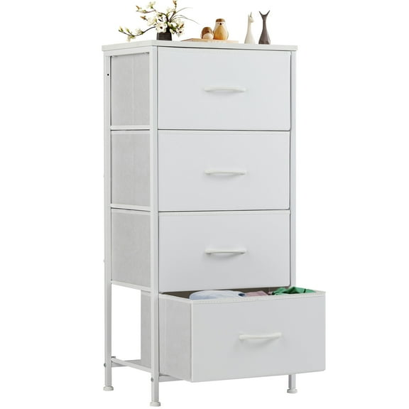 JOINSUN 4 Drawers Dresser, Storage Organizer Units for Clothing, Closet, Fabric Bins, Wood Top, Steel Frame, Lightweight, White