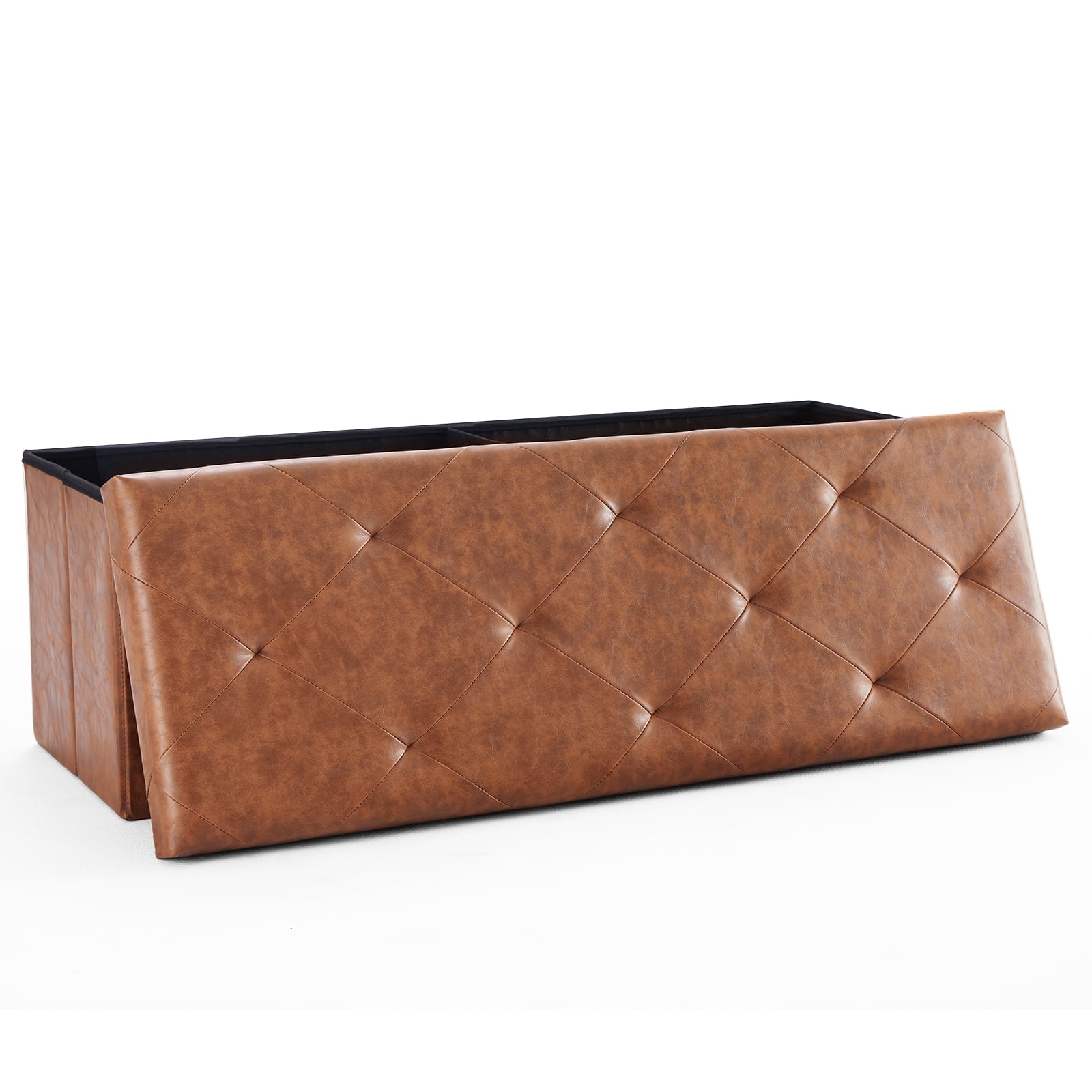 JOINSUN 43" Folding Storage Ottoman Bench, PVC material, Foot Rest Stool Storage Chest, Brown