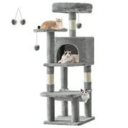 MCQ 44" Cat Tree Multi Level Tower with Scratching Post, Large Condo, Rest Hammock, Light Grey