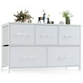 thumbnail image 1 of JOINSUN 5 Drawers Dresser, Storage Organizer Units for Clothing, Closet, Fabric Bins, Wood Top, Steel Frame, Lightweight, White, 1 of 5
