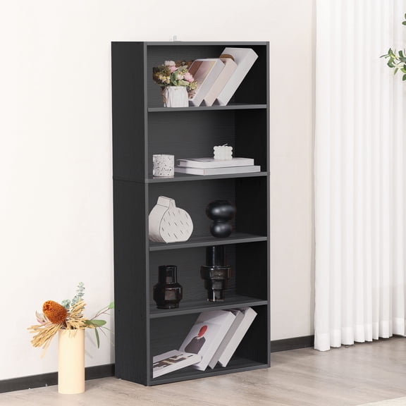 JIOABL 5 Tiers Bookcase, 53 Inch Large Storage Tall Standing Bookshelf with Adjustable Shelves for Home Office, Living Room, Bed Room, Black