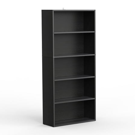 MCQ 5 Tiers Bookcase, 53 Inch Large Storage Tall Standing Bookshelf with Adjustable Shelves for Home Office, Living Room, Bed Room, Black