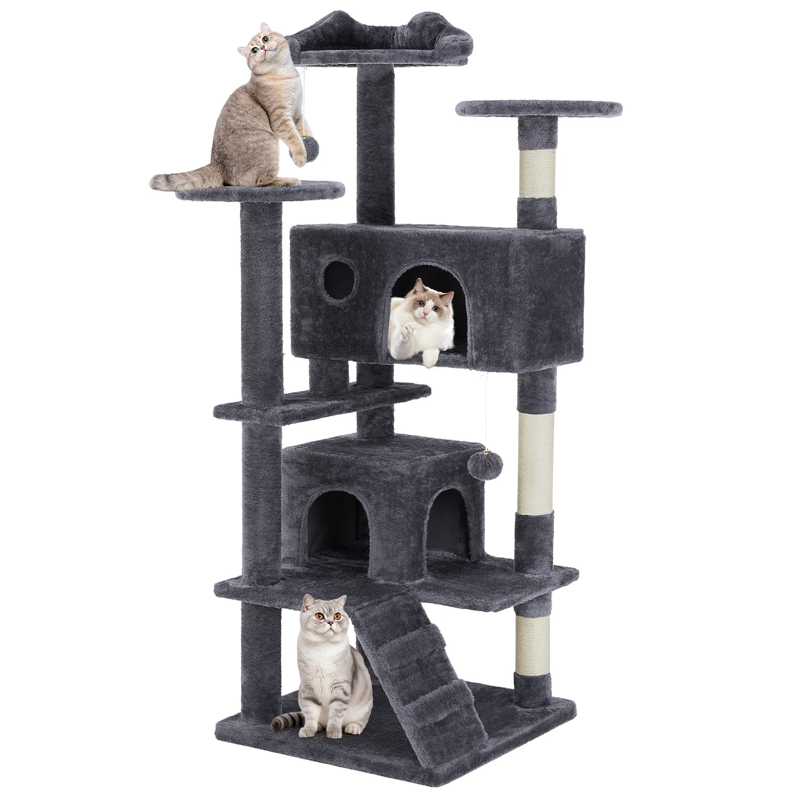 MCQ 54" Cat Tree Tower Multi-level with Scratching Post, Large Condo for Indoor, Dark Gray