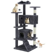 JOINSUN 54-Inch Cat Tree Multi Level Tower with Large Condo, Climbing Ladder, Dark Grey