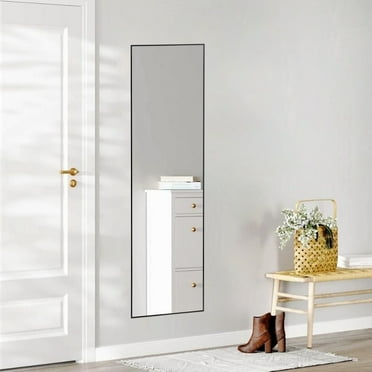 JOINSUN 59"x16" Full Length Rectangular Mirror Wall or Leaning Aluminum Alloy Frame with Stand Black