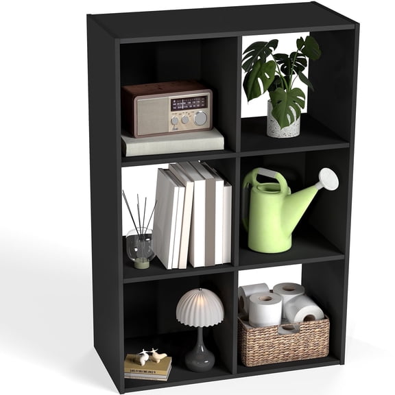 MCQ 6 Cube Storage Organizer, Open Bookshelf with 3 Removable Back Panels for Living Room, Bedroom, Home Office,36"L x 11.6"W x 24" H, Black