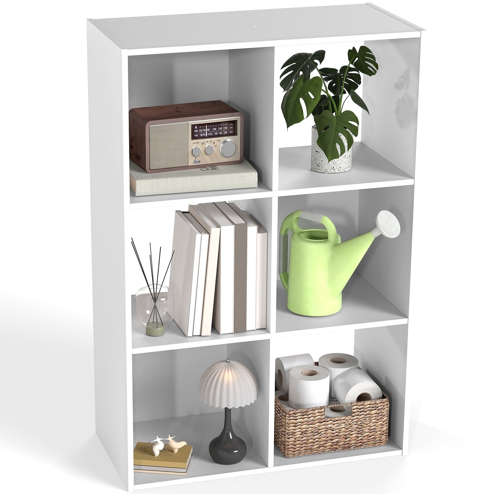 MCQ  6 Cube Storage Organizer, Open Bookshelf with 3 Removable Back Panels for Living Room, Bedroom, Home Office，36"L x 11.6"W x 24" H, White