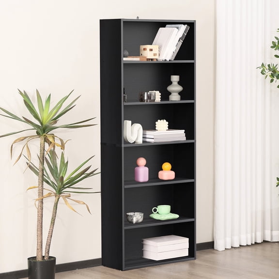 JIOABL 6 Tiers Bookcase, 63 Inch Large Storage Tall Standing Bookshelf with Adjustable Shelves for Home Office, Living Room, Bed Room, Black