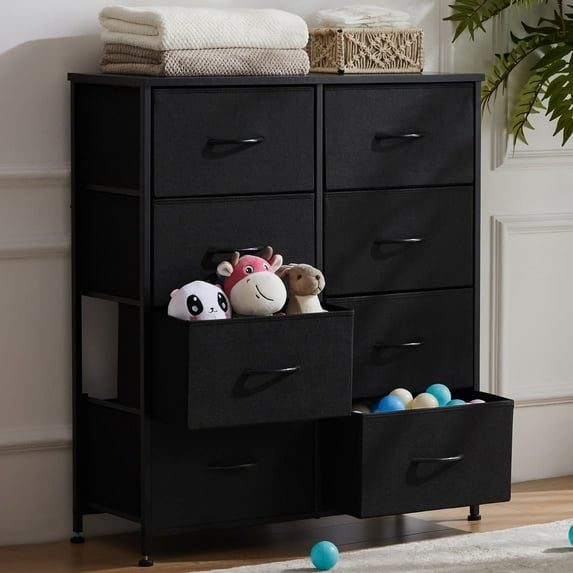 JOINSUN 8 Drawer Dresser, Fabric Storage Tower with Sturdy Steel Frame Wood Top for Bedroom, Black