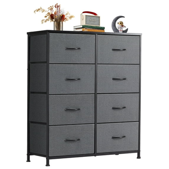 JOINSUN 8 Drawers Dresser, Storage Organizer Units for Clothing, Closet, Fabric Bins, Wood Top, Steel Frame, Lightweight, Gray