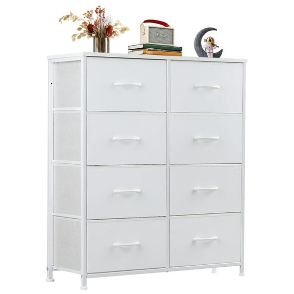 JOINSUN 8 Drawers Dresser, Storage Organizer Units for Clothing, Closet, Fabric Bins, Wood Top, Steel Frame, Lightweight, White