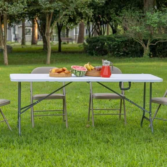 JOINSUN 8 FT Plastic Folding Table, Camping Table for Picnics, Camping, Barbecues and Parties