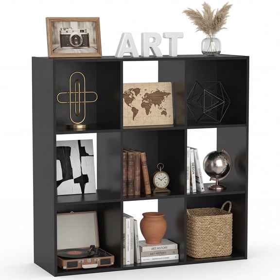 JIOABL 9 Cube Storage Organizer, Open Bookshelf with 3 Removable Back Panels for Living Room, Bedroom, Home Office,36"L x 11.6"W x 36"H, Black