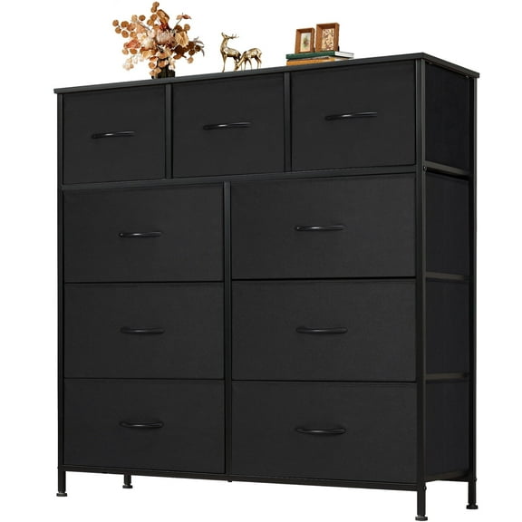 JOINSUN 9 Drawers Dresser, Storage Organizer Units for Clothing, Closet, Fabric Bins, Wood Top, Steel Frame, Lightweight, Black