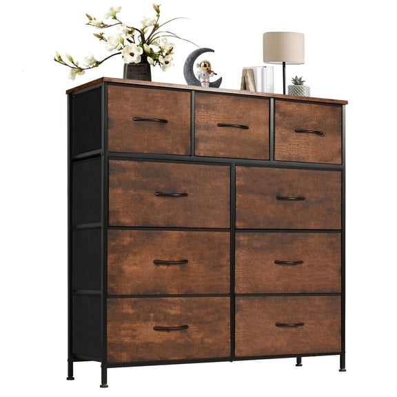 JOINSUN 9 Drawers Dresser, Storage Organizer Units for Clothing, Closet, Fabric Bins, Wood Top, Steel Frame, Lightweight, Rust