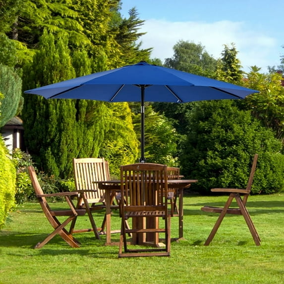 JOINSUN 9FT Patio Umbrella with Tilt & Crank, UV-Resistant Outdoor Market Umbrella for Garden, Poolside, Deck & Beach, Blue