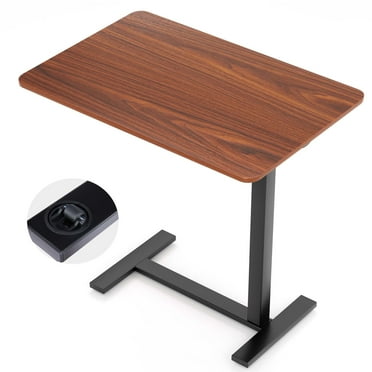 JOINSUN Adjustable Overbed Bedside Table With Hidden Wheels for Hospital, Brown