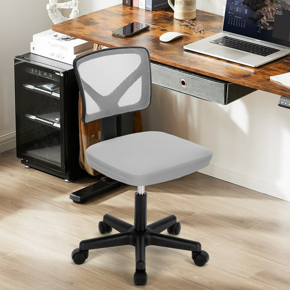 JOINSUN Armless Desk Mesh Office Chair, Adjustable Height Ergonomic Low Back Vanity Task Desk Chair with Wheels, Gray