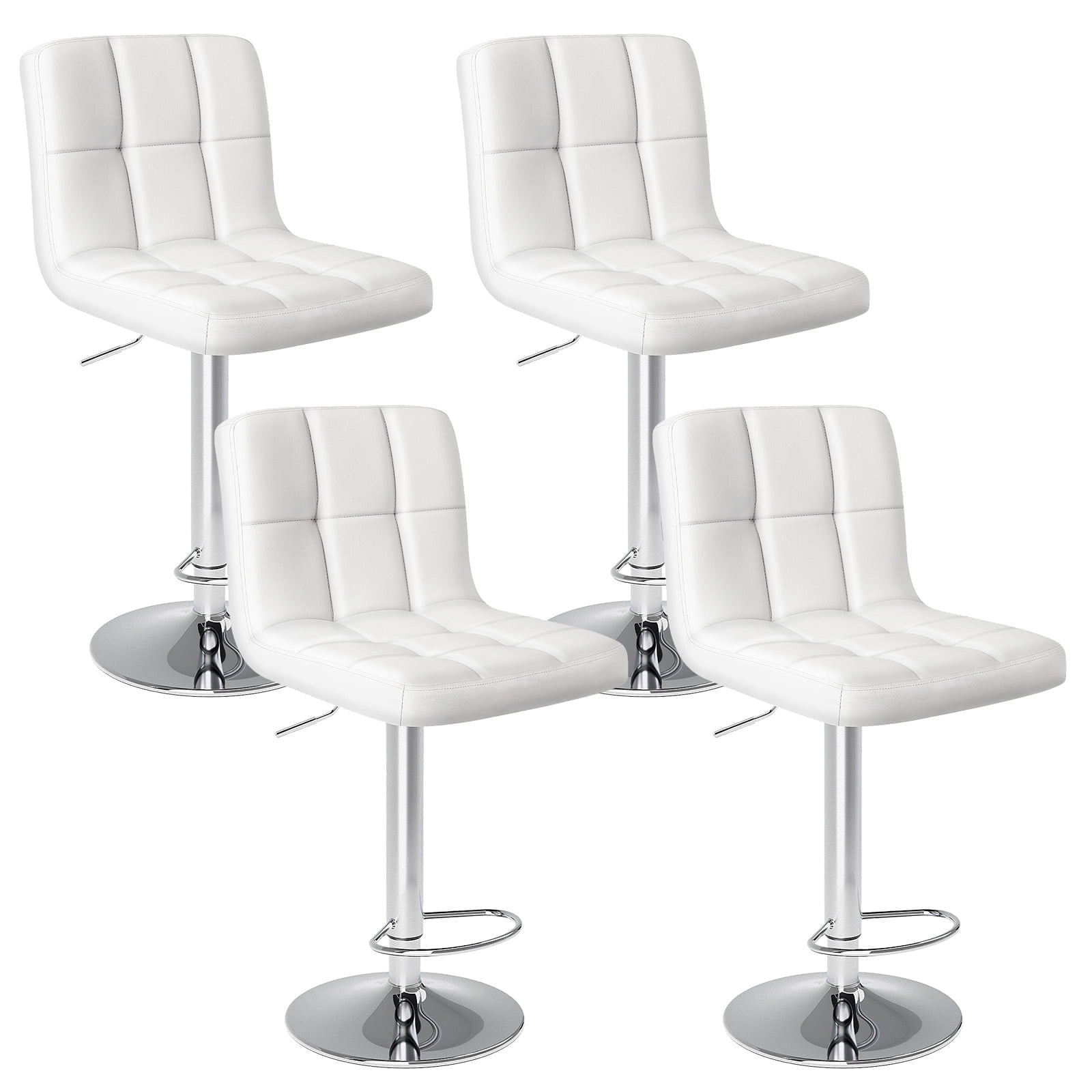EDX Bar Stools Set of 4, Modern Adjustable Armless Swivel Counter Stools with PU Leather for Home, White