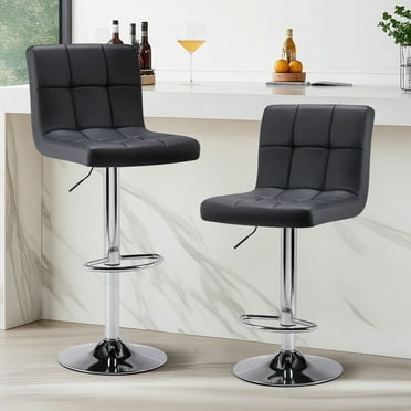EDX Bar Stools set of 2, Modern Adjustable Armless Swivel Counter Stools with PU leather, Black