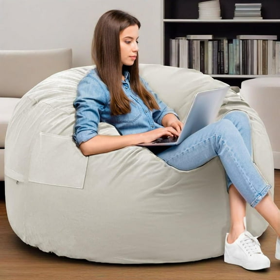 JOINSUN Bean Bag Lounge Chair with Matte Velvet Fabric Cover and Memory Foam Cushion, Removable and Washable, Suitable for Living Room, Children's Room, Dorm Room,4Ft Gray