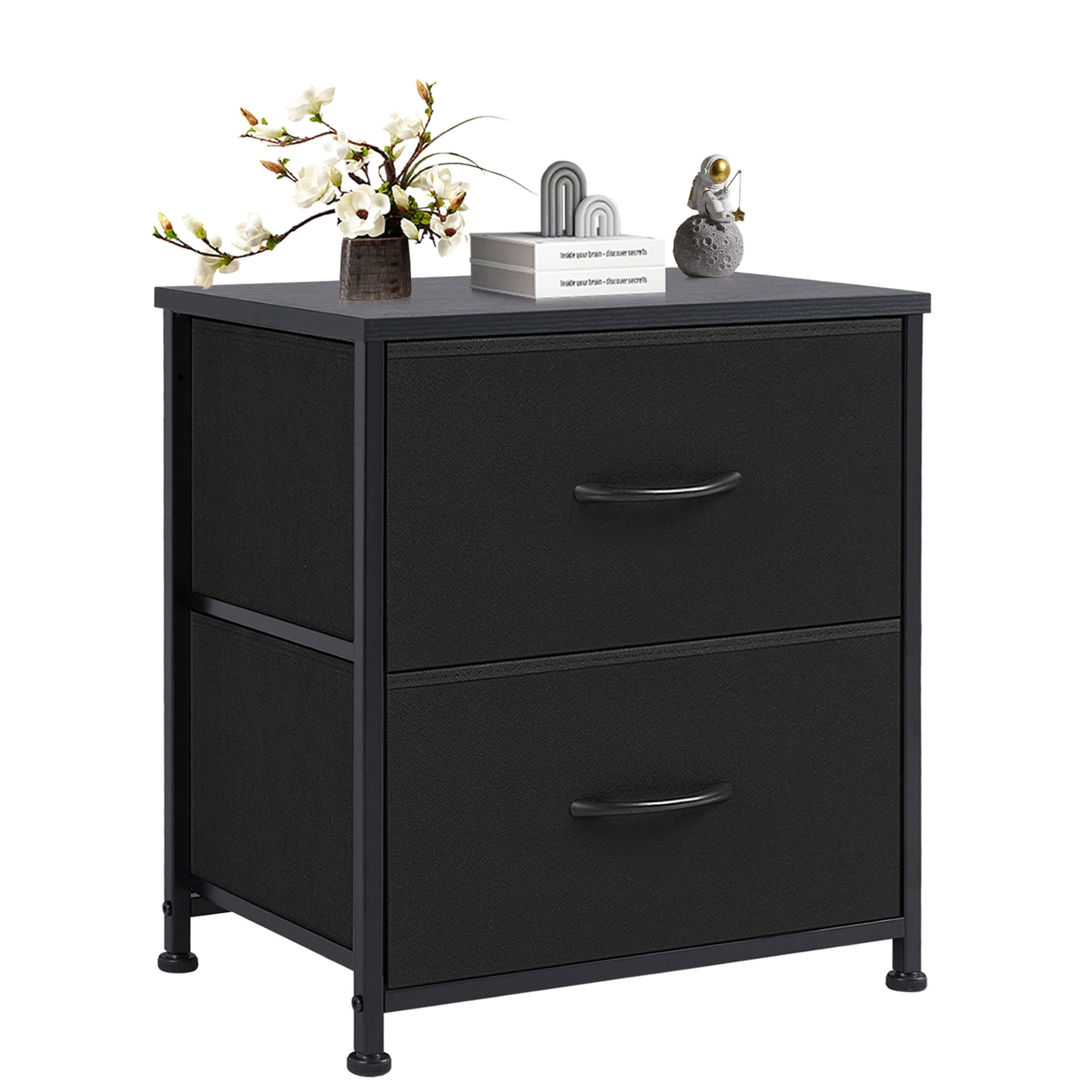 JOINSUN Bedside Table, Side Table, Fabric Narrow Drawer Cabinet, Chest of Drawers, Industrial Style for Living Room and Bedroom, Black