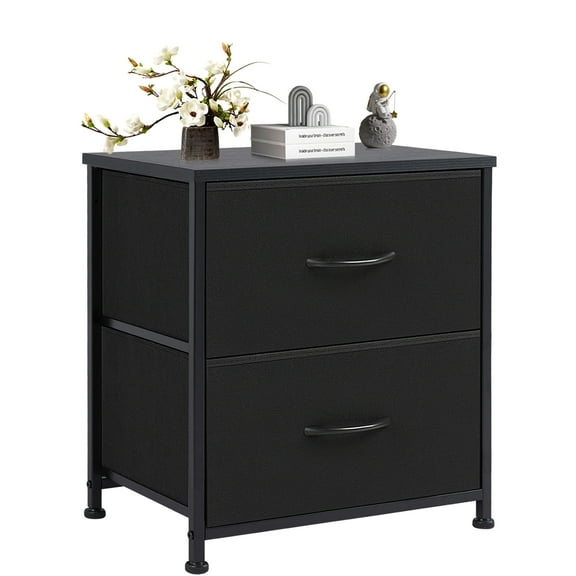 JOINSUN Bedside Table, Side Table, Fabric Narrow Drawer Cabinet, Chest of Drawers, Industrial Style for Living Room and Bedroom, Black