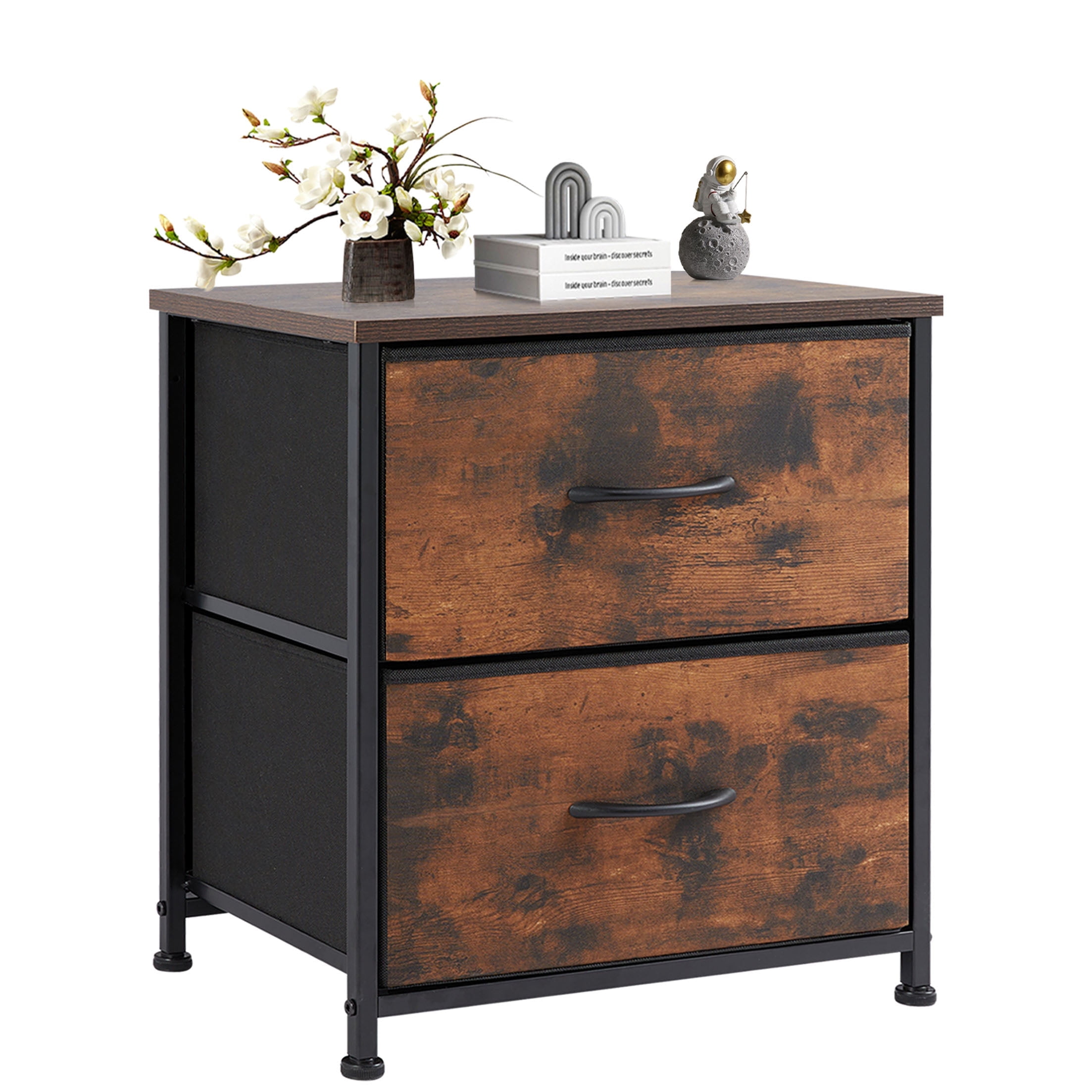 JOINSUN Bedside Table, Side Table, Fabric Narrow Drawer Cabinet, Chest of Drawers, Industrial Style for Living Room and Bedroom, Rust