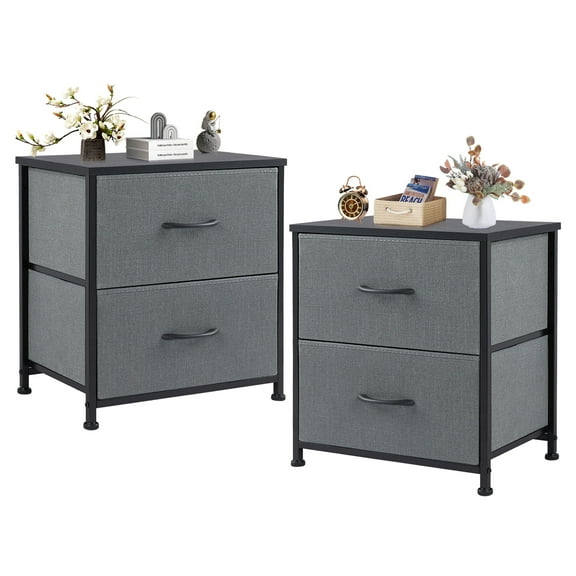JOINSUN Bedside Table set of 2, Side Table, Fabric Narrow Drawer Cabinet, Chest of Drawers, Industrial Style for Living Room and Bedroom, Gray