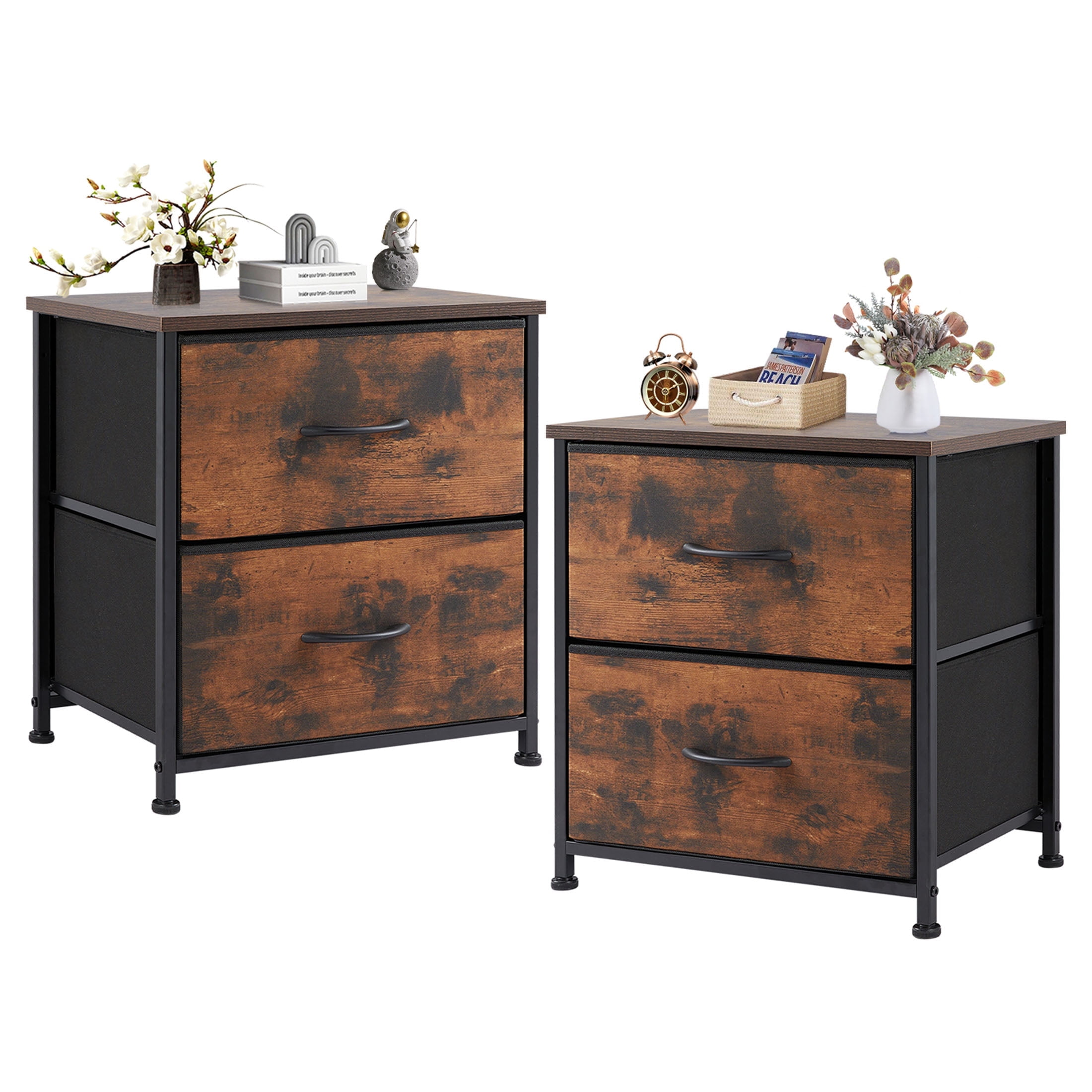 JOINSUN Bedside Table set of 2, Side Table, Fabric Narrow Drawer ...