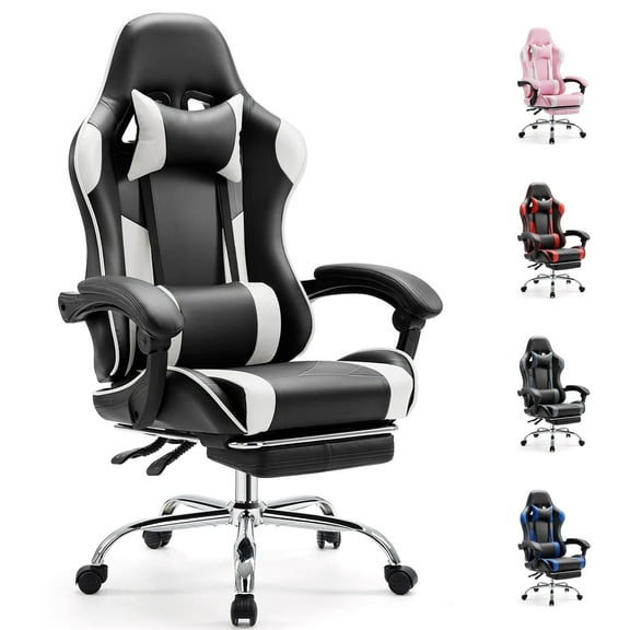 MCQ Ergonomic Swivel Gaming Chair with Headrest Lumbar Support for Home Office, Black and White