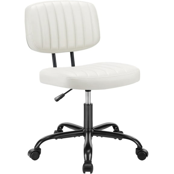 JOINSUN Comfy Cute Armless Task Chair, Vanity Rolling Swivel with Wheels, PU Leather, White