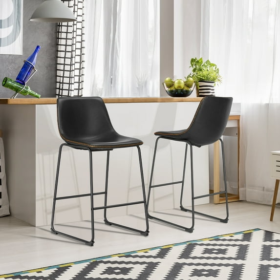 JOINSUN Counter Height Bar Stools Set of 4, Faux Leather Barstools with Back, 30 inch Seat Height, Black