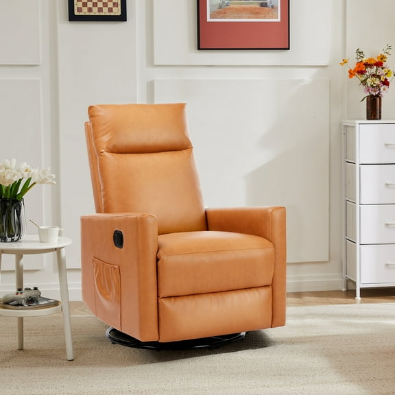 JOINSUN Cozy Swivel Nursery Chair – Silent Gliding Recliner with Footrest, Ideal for Feeding, Cuddling & Napping, Brown