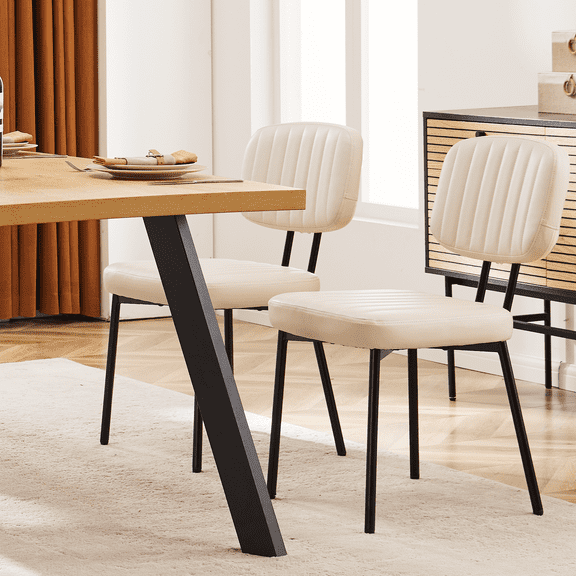 JOINSUN Dining Chairs Set of 2, PU Leather Accent Chair, White