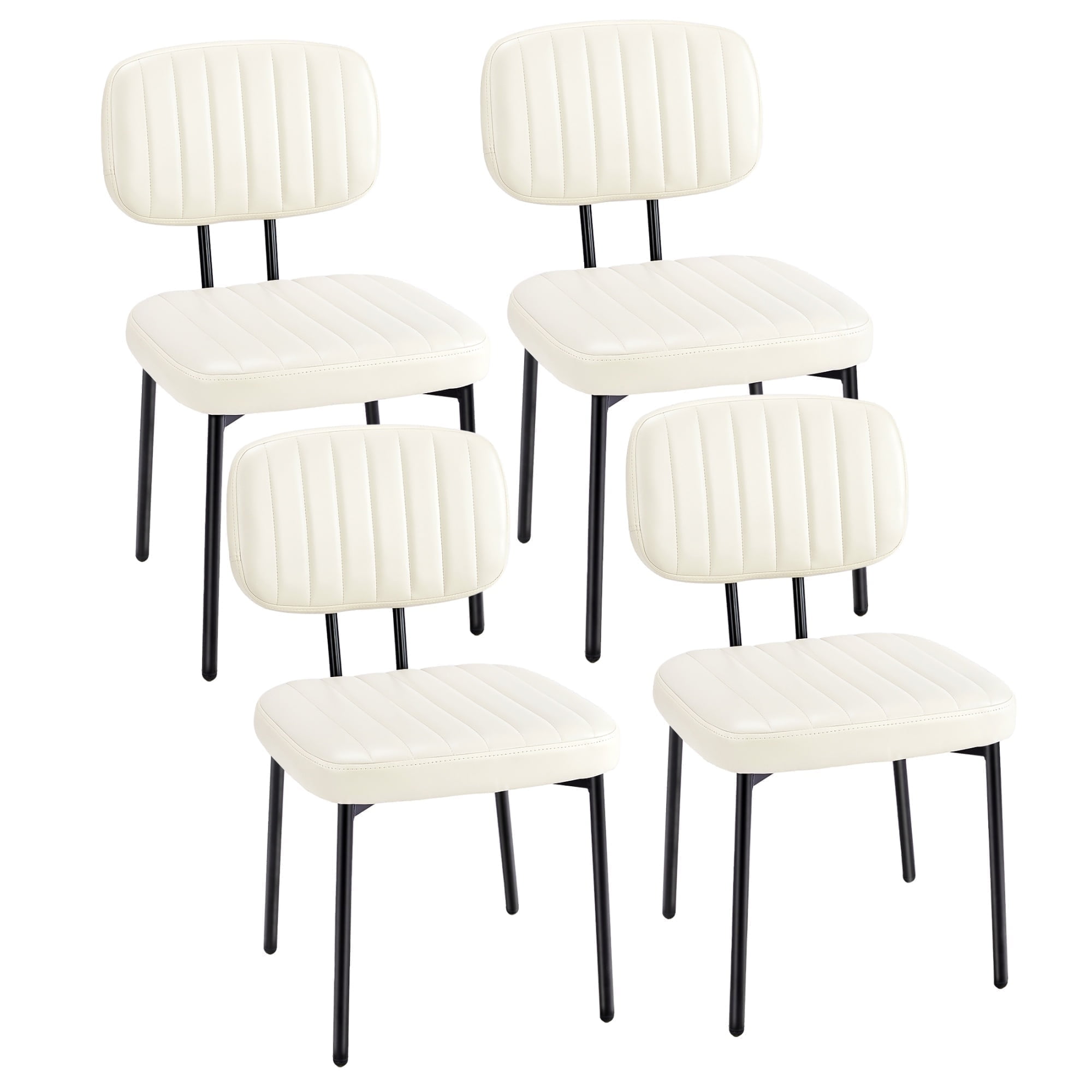 edx Dining Chairs Set of 4, Mid Century Modern Kitchen Chairs with Faux Leather for Kitchen, Living Room, Beige