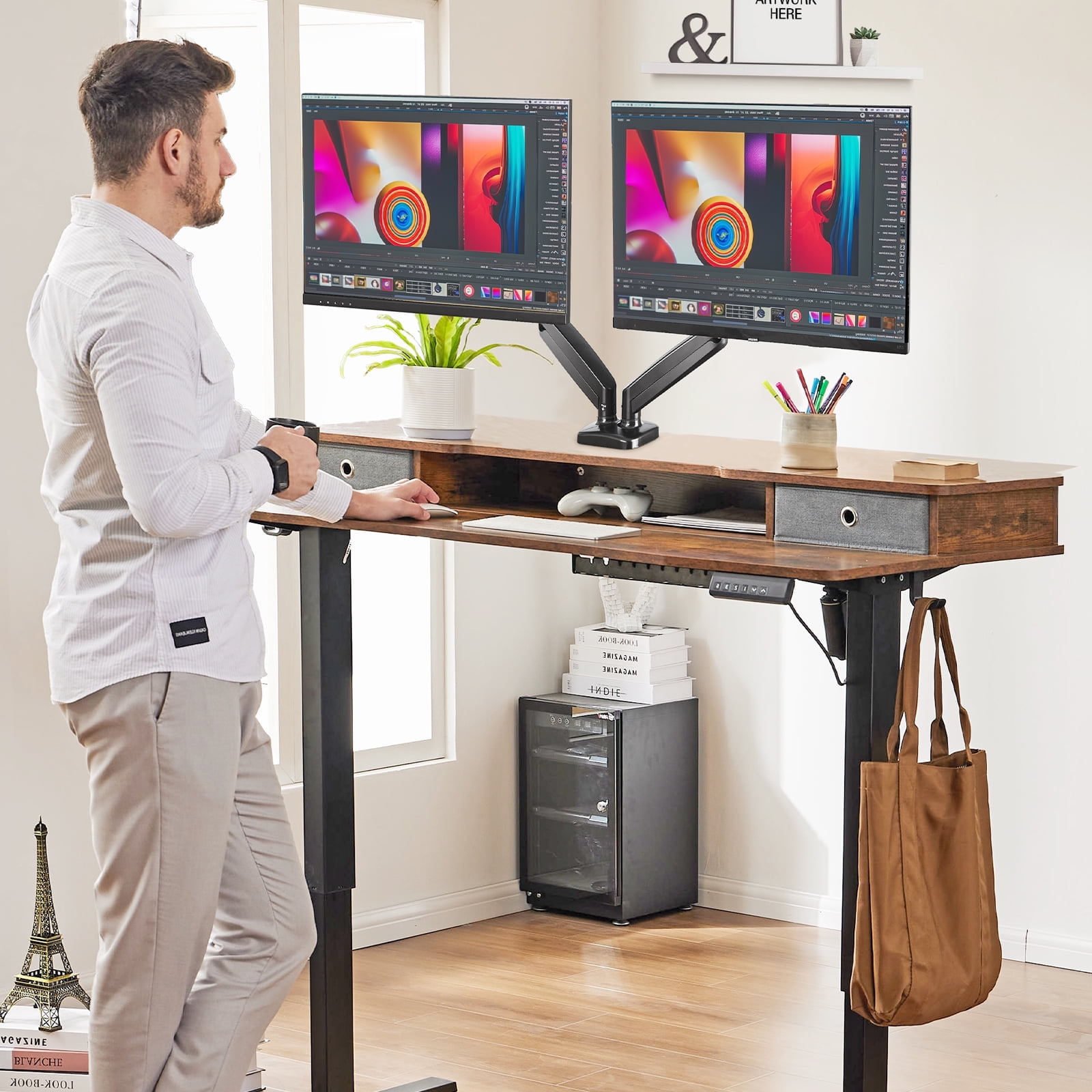 JOINSUN Dual-arm Monitor Mount Adjustable Desk Mount Spring Monitor Arm Fits 15-27 inch Screen