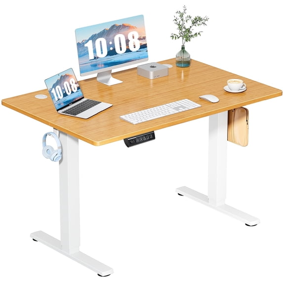 MCQ Electric Adjustable Height Standing Desk with 2 Splice Board for Home, 48 x 24 inch, Oak