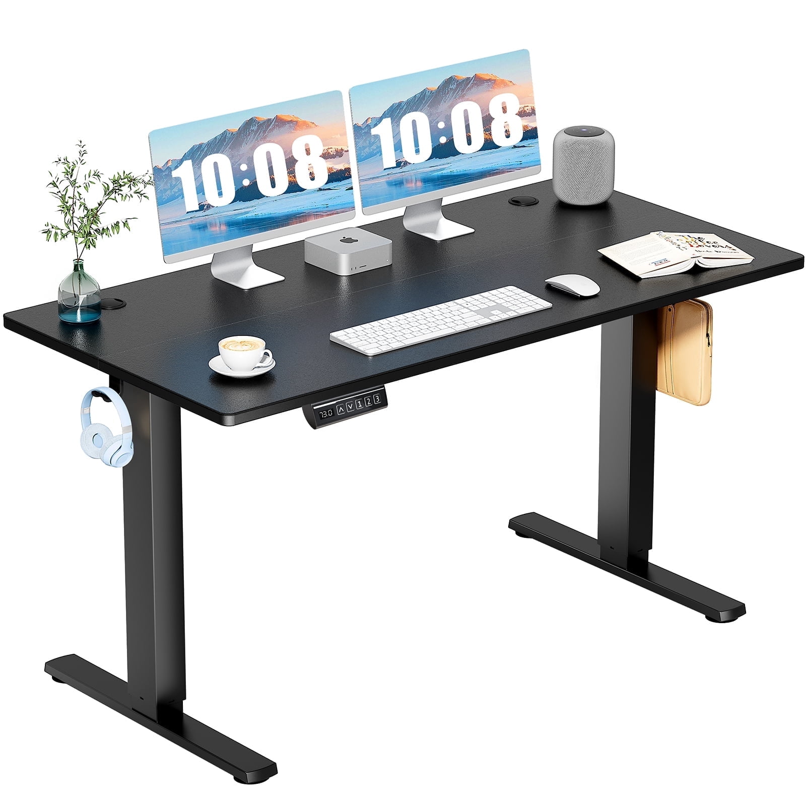 MCQ Electric Adjustable Height Standing Desk with 2 Splice Board for Home, 55 x 24 inch, Black