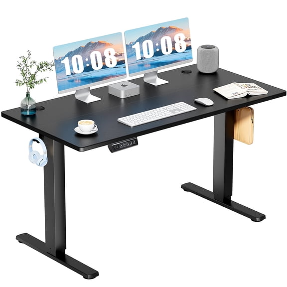 MCQ Electric Adjustable Height Standing Desk with 2 Splice Board for Home, 55 x 24 inch, Black