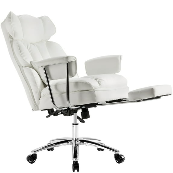 JOINSUN Ergonomic Executive Home Office Chair with Footrest, Lumbar Support & Swivel Function, Big and Tall Design, White