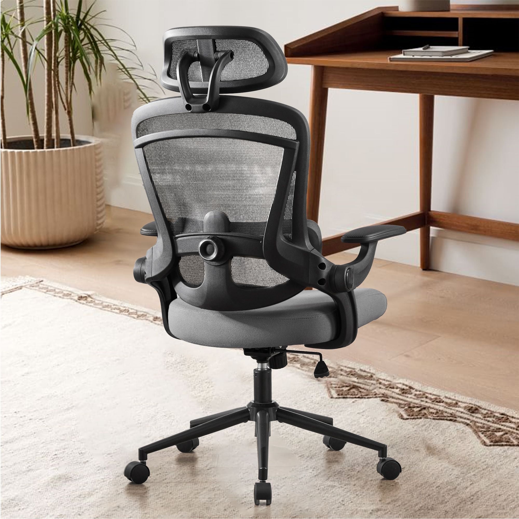 JOINSUN Ergonomic Office Chair, High Back Desk Chair with Adjustable Lumbar Support, Headrest, Armrests, Grey