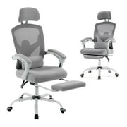 EDX Ergonomic High Back Office Chair with Reclining & Lumbar Support, Adjustable Headrest, Footrest, Padded Arms, Gray